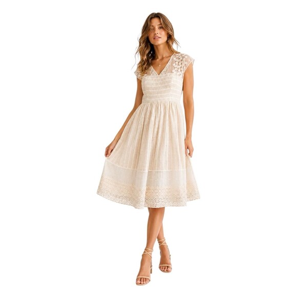 Moulinette Soeurs Dresses & Skirts - Anthropologie Moulinette Soeurs Poema Lace Dress Cream Ivory Midi Fit Flare 10